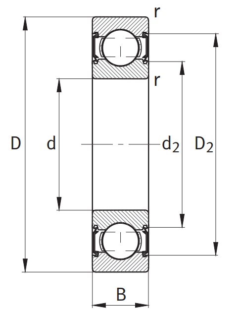 Однорядный шариковый подшипник 6001 C 2HRS