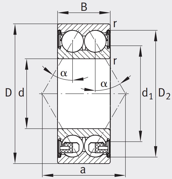 Двухрядный шариковый подшипник 3205 BD XL 2Z TVH