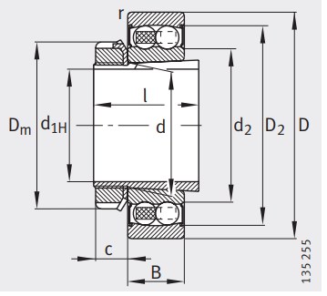 Двухрядный шариковый подшипник 1211 K TVH C3