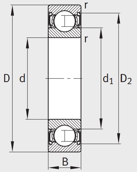 Однорядный шариковый подшипник 6012 2RSR