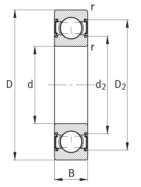 Однорядный шариковый подшипник 6000 C 2HRS C3
