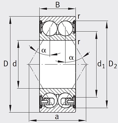 Двухрядный шариковый подшипник 3204 BD XL 2Z TVH
