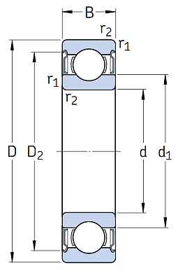 Однорядный шариковый подшипник 6012 2Z