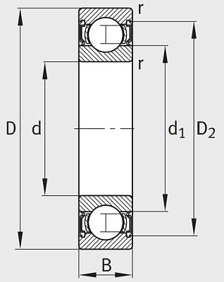 Однорядный шариковый подшипник 6012 2RSR