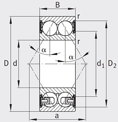 Двухрядный шариковый подшипник 3206 BD XL 2HRS TVH